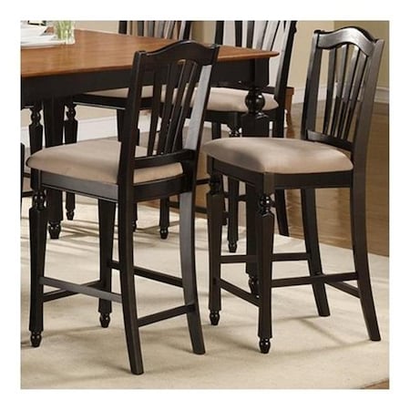 East West Furniture East West CC-BLK-C Chelsea Stools with upholstered seat; 24 in. seat height; Black & Cherry - Pack of 2 CHS-BLK-C